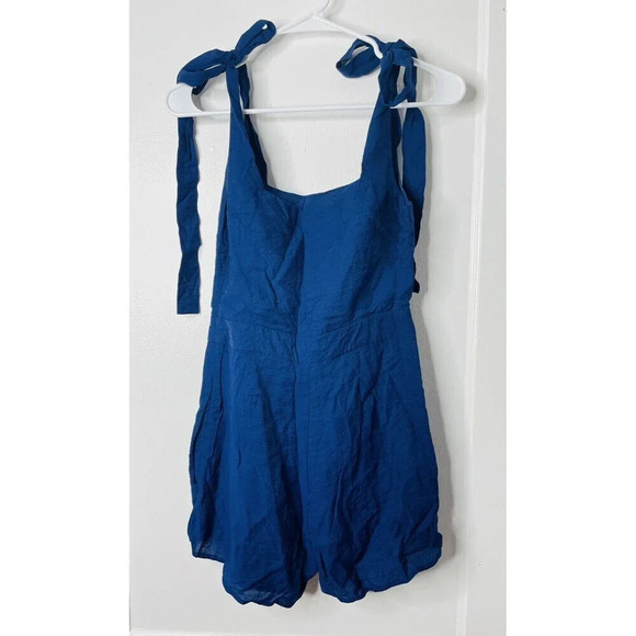 Line And Dot Womens Small Tie Shoulder Romper Jumpsuit Shorts Blue Straps Zip - Picture 4 of 11